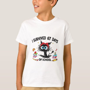 T-shirt J'ai survécu 67 jours d'école Funny Cat Teacher 67
