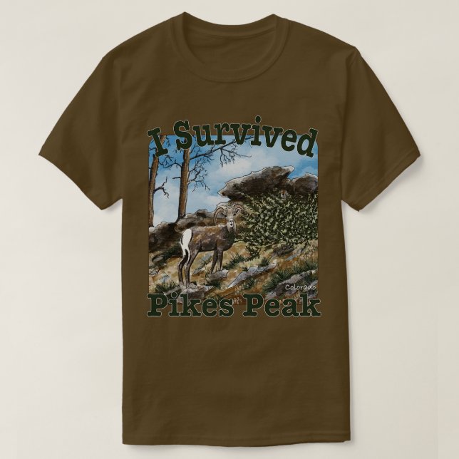 T-shirt J'ai survécu Pikes Peak Bighorn Sheep (Design devant)