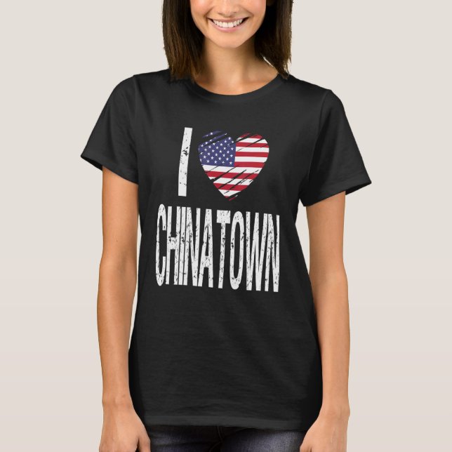T-shirt J'Aime Chinatown Avec Drapeau Américain (Devant)