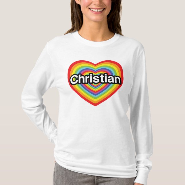 T-shirt J'aime Christian : coeur arc-en-ciel (Devant)