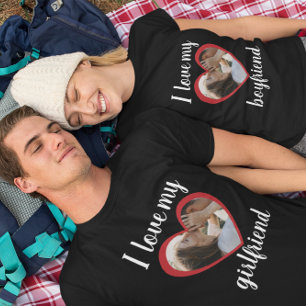 T-shirt J'aime coeur ma petite amie photo personnalisée no