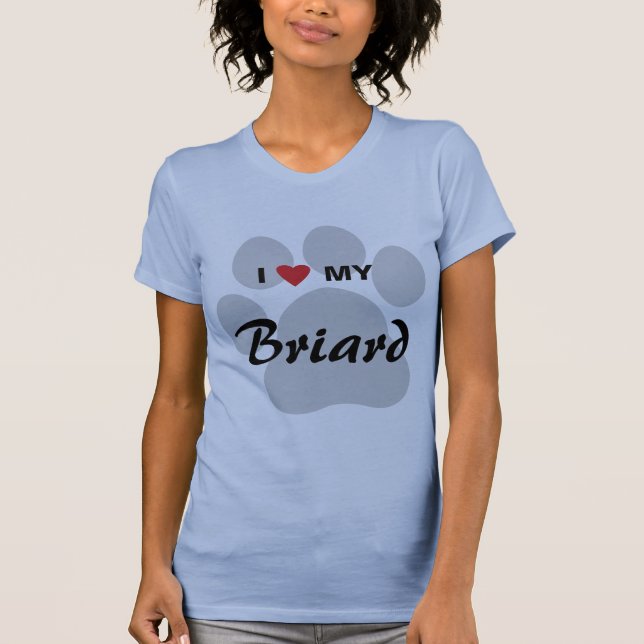 T-shirt J'aime (coeur) mon Briard Pawprint (Devant)