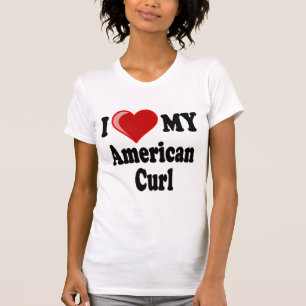 T-shirt J'aime (coeur) mon chat américain de boucle