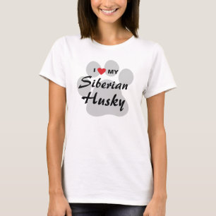 T-shirt J'aime (coeur) mon chien de traîneau sibérien