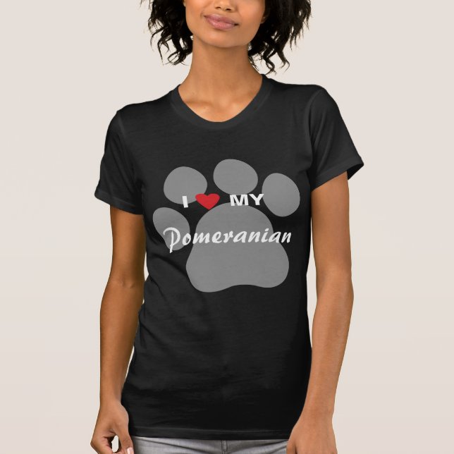 T-shirt J'aime (coeur) mon Pomeranian Pawprint (Devant)
