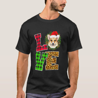 T-shirt J'Aime Corgi Chien Santa Hat Jeu moche Noël