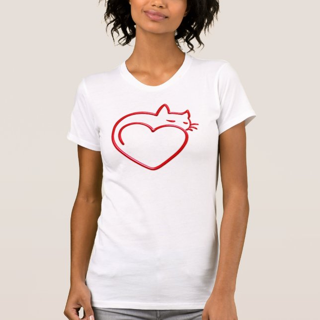 T-shirt J'aime des chats ! (Contours rouges stylisés) WTS (Devant)