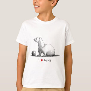 T-shirt J'aime des furets (de coeur) : Dessin au crayon