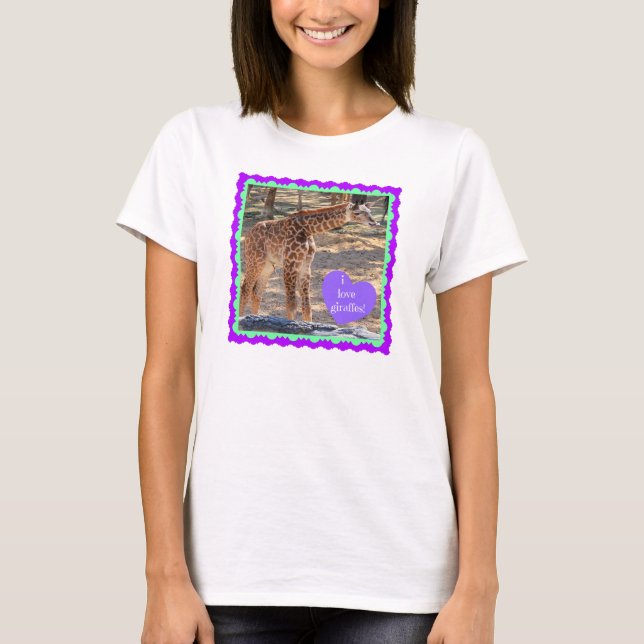 T-shirt J'aime des girafes ! Bébé mignon cadre pourpre et (Devant)