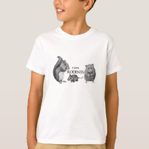 T-shirt J'aime des rongeurs : Écureuil, souris, hamster :