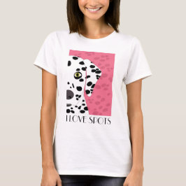 T-shirt "J'aime des taches" - rose, Dalmate blanc noir