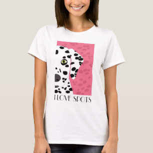 T-shirt "J'aime des taches" - rose, Dalmate blanc noir