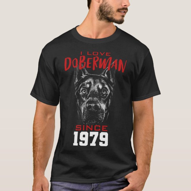 T-shirt J'aime doberman depuis 1979 (Devant)