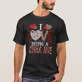 T-shirt J'Aime Être Un Aide D'École Rouge Coeurs Plaid Val