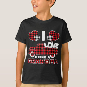 T-shirt J'Aime Être Un Camion Rouge Grand-Mère Avec Coeur 