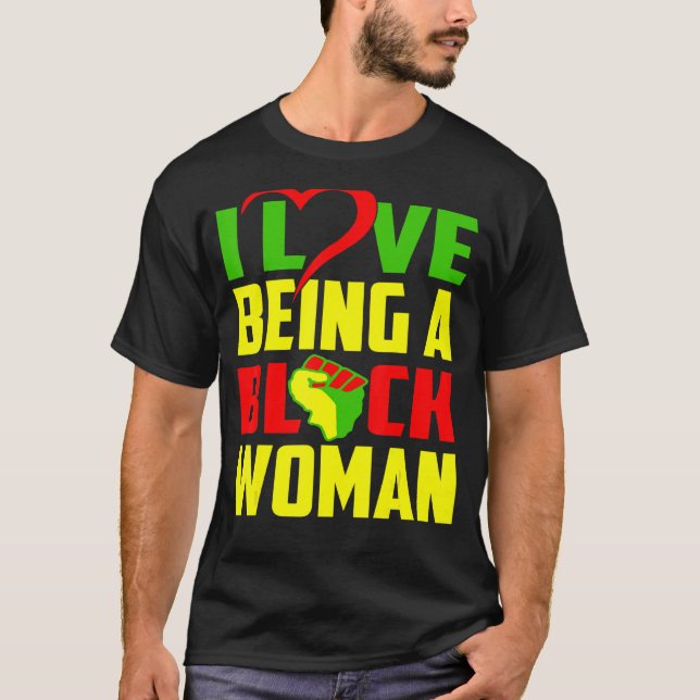 T-shirt J'Aime Être Une Femme Noire Africaine Noire Afro F (Devant)