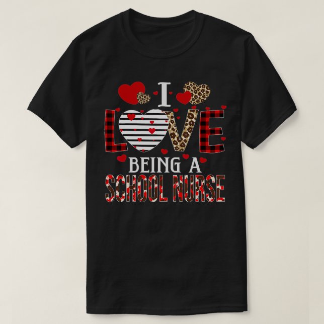 T-shirt J'Aime Être Une Infirmière Rouge Coeurs Plaid Vale (Design devant)