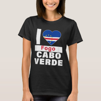 T-shirt J'aime Fogo Cabo Verde avec le cœur du drapeau du