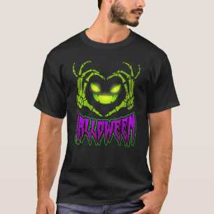 T-shirt J'aime Halloween effrayant Visage Ghoost et Skelet