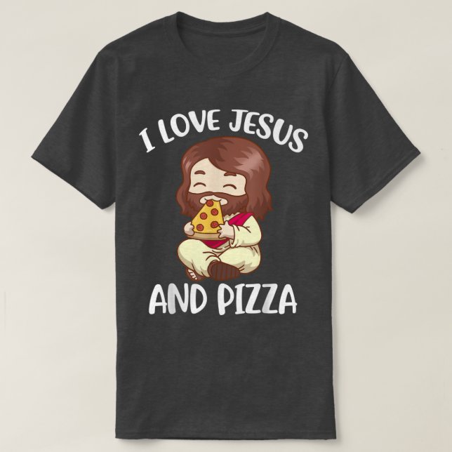 T-shirt J'Aime Jésus Et La Pizza  (Design devant)