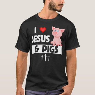T-shirt J'Aime Jésus Et Les Cochons Drôle Agriculture Chré
