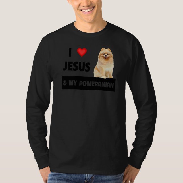 T-shirt J'Aime Jésus Et Mon Chien Poméranien Maman Et Papa (Devant)