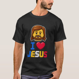 T-shirt J'aime Jésus Maître Constructeur Briques Blocs de