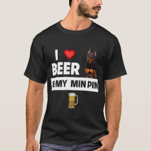 T-shirt J'aime la bière et mon menton miniature Pinscher D