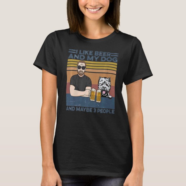 T-shirt J'aime la bière mon chien et peut-être 3 personnes (Devant)