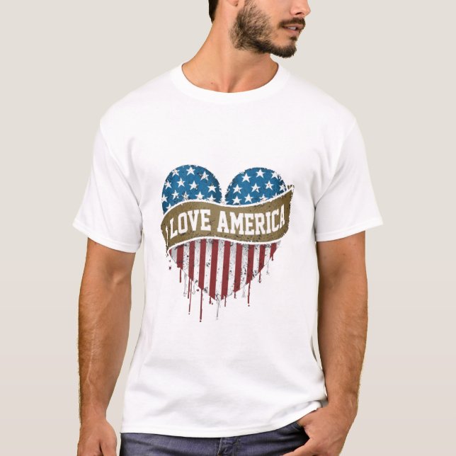 T-shirt J'Aime L'Amérique Étoiles Et Tirages Coeur (Devant)