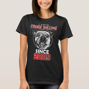 T-shirt J'aime le bulldog français depuis 2009