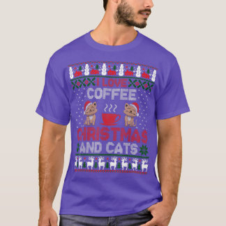 T-shirt J'Aime Le Café Noël Et Les Chats Gros Chandail De