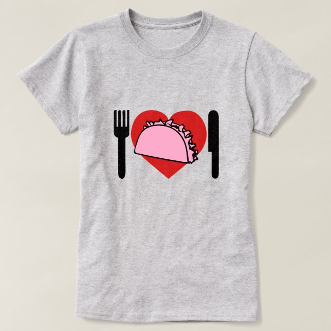 T-shirt J'Aime Le Coeur De Manger De La Fourche De Couteau (Design devant)