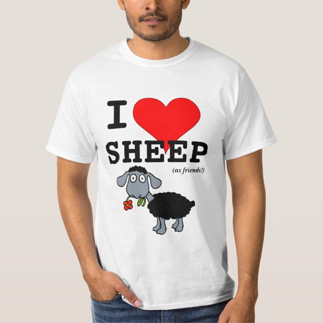 T-shirt J'aime le grand agneau rouge de noir de coeur de (Devant)
