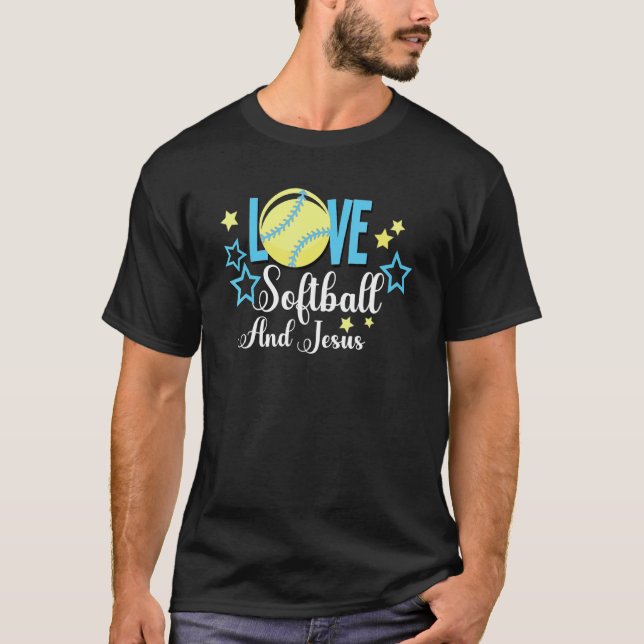 T-shirt J'Aime Le Softball Et Jésus (Devant)