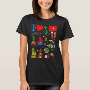 T-shirt J'aime le Vietnam dessiné à la main les repères vi