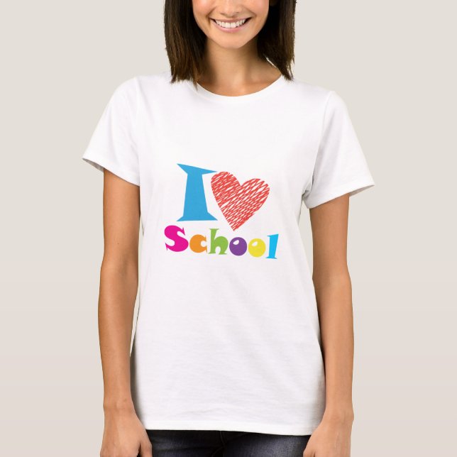 T-shirt J'Aime L'École. Retour À L'École. Cartoon Coeur mi (Devant)