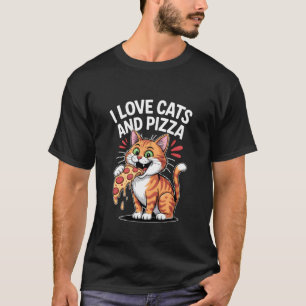 T-shirt J'aime les chats et la pizza drôle de chat