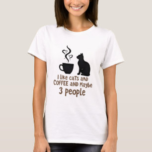T-shirt J'aime les chats et le café et peut-être 3 personn