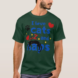 T-shirt J'AIME LES CHATS ET NAPS Sleeping Black Cat Graphi