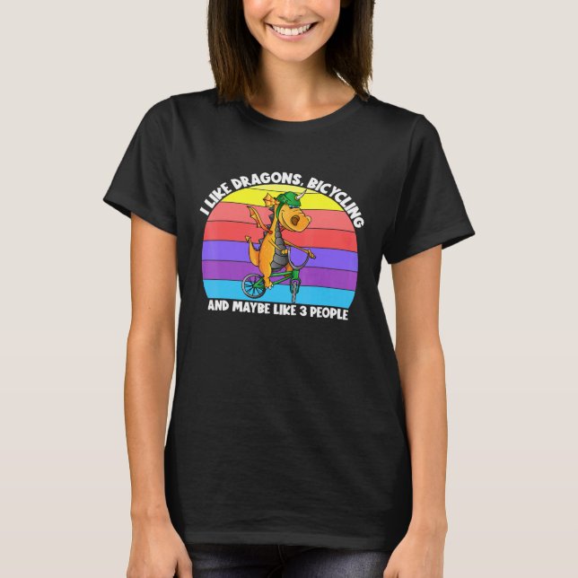 T-shirt J'Aime Les Dragons Bicyclant Peut-Être 3 Personnes (Devant)
