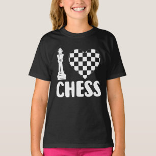 T-shirt J'aime les échecs – Roi classique et cœur à carrea