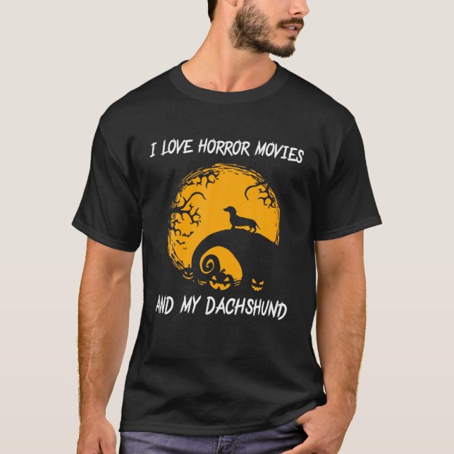 T-shirt J'Aime Les Films D'Horreur Et Mon Dachshund (Devant)