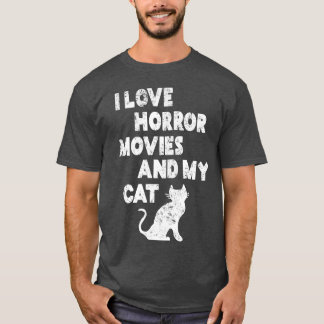 T-shirt J'aime les films d'horreur et mon garçon de chat