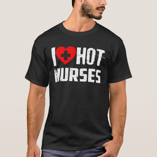 T-shirt J'Aime Les Infirmières Chaudes T Funny I Red Heart (Devant)