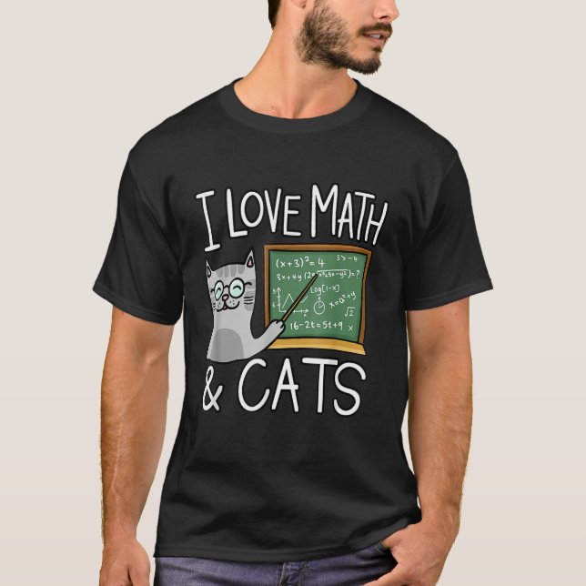 T-shirt J'Aime Les Maths Et Les Chats Heureux Enseignant E (Devant)
