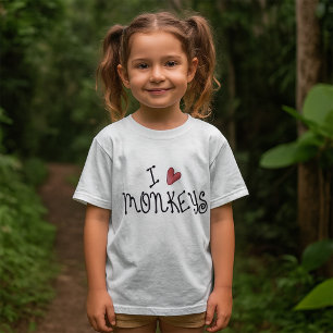 T-shirt J'Aime Les Singes Mignonnes Typographie manuscrite