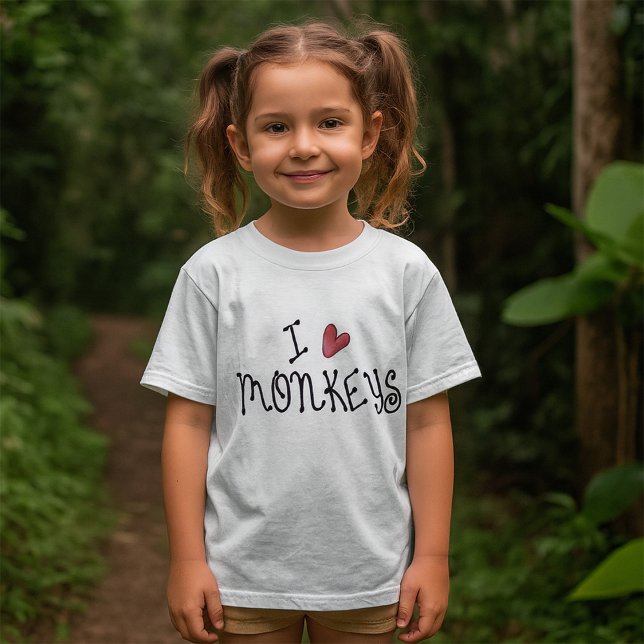 T-shirt J'Aime Les Singes Mignonnes Typographie manuscrite (Créateur téléchargé)