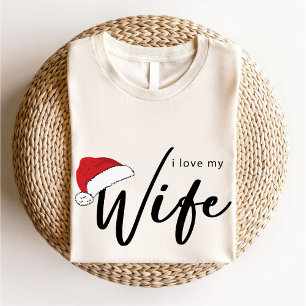 T-shirt J'aime ma femme à la mode Noël Père Noël blanc