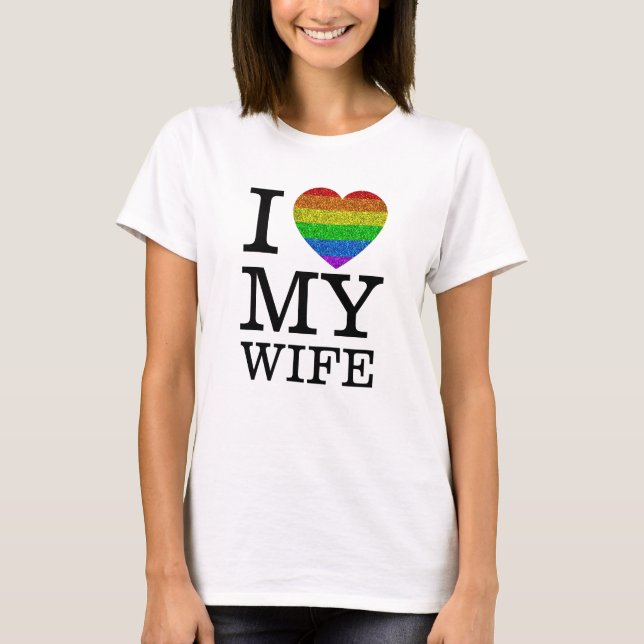 T-shirt J'aime ma femme LGBT coeur pétillant Saint Valenti (Devant)